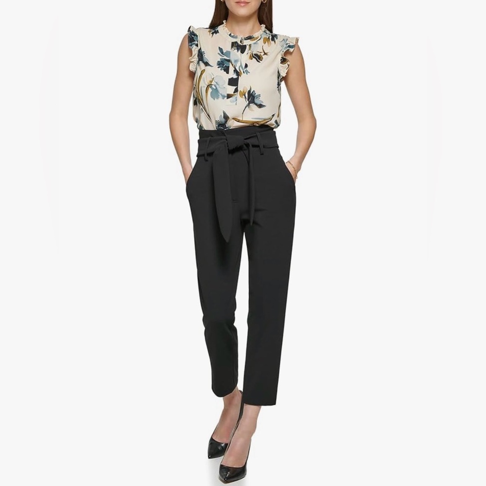 NWT 7Th Avenue “NY&Co” High-Waist Tie-Belt, Black Paper Bag Slacks Sz 14